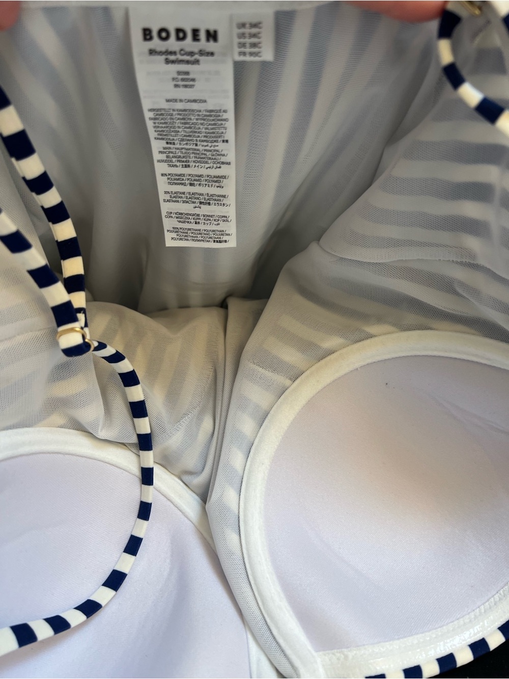 Boden Rhodes 1-Piece Swimsuit Navy White Size 34C Structured Cups Full Coverage - Picture 8 of 8